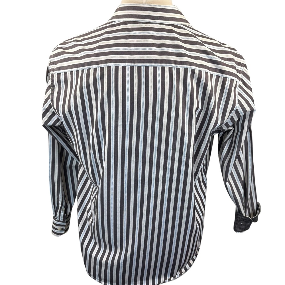 Johnston & Murphy Mens XL Tailored‎ Fit Brown White Blue Striped Button Down - Picture 3 of 4
